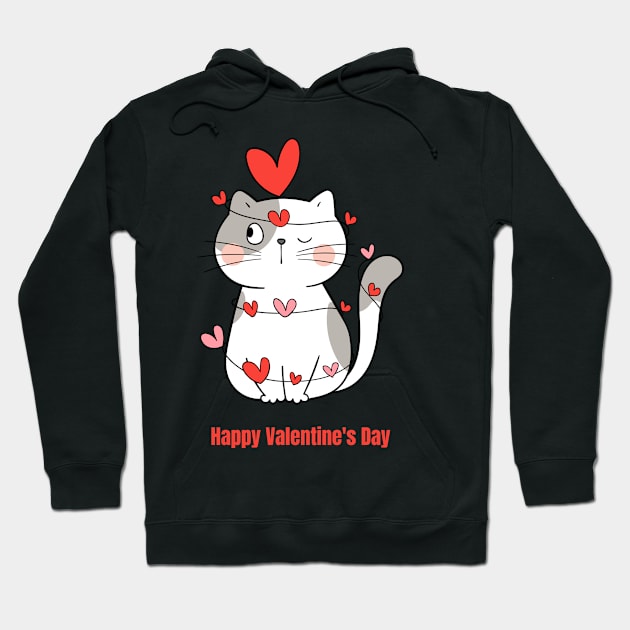 Colorful Illustrated Cute Cat Happy Valentine's Day Hoodie by hstewartcrook